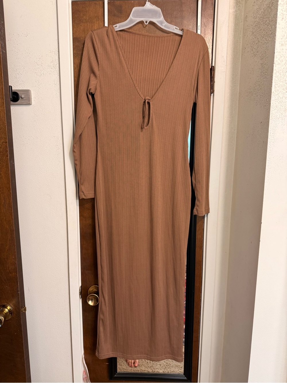 Ribbed Long Sleeve V-Neck Maxi Dress